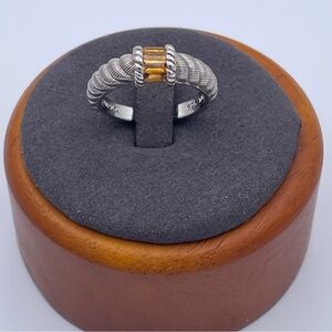Judith Ripka Sterling Silver 925 Textured Ring Citrine Baguette Rhodium Plated